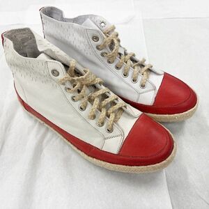 Daniela Fargion Red White Leather Espadrille High Top Sneakers - 10